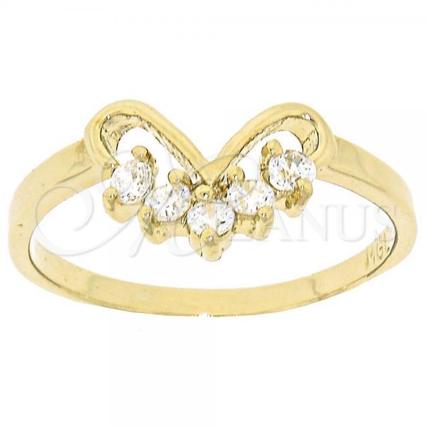 Oro Laminado Multi Stone Ring, Gold Filled Style Heart Design, with White Cubic Zirconia, Polished, Golden Finish, 5.165.021.07 (Size 7)
