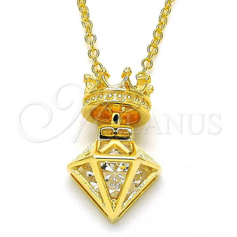 Sterling Silver Pendant Necklace, Crown Design, with White Cubic Zirconia, Polished, Golden Finish, 04.336.0113.2.16