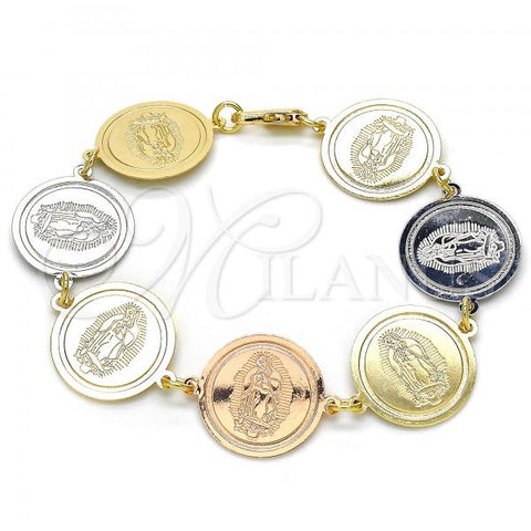 Oro Laminado Fancy Bracelet, Gold Filled Style Guadalupe Design, Polished, Tricolor, 03.63.2037.07