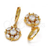Oro Laminado Dangle Earring, Gold Filled Style Flower Design, with White Cubic Zirconia, Polished, Golden Finish, 02.217.0058