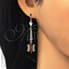 Oro Laminado Long Earring, Gold Filled Style with Garnet and White Cubic Zirconia, Polished, Golden Finish, 02.210.0201.1