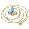 Oro Laminado Pendant Necklace, Gold Filled Style Butterfly Design, with Aquamarine and Aurore Boreale Swarovski Crystals, Polished, Golden Finish, 04.239.0043.4.18