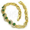 Oro Laminado Fancy Bracelet, Gold Filled Style Infinite Design, with Green and White Cubic Zirconia, Polished, Golden Finish, 03.266.0025.3.07