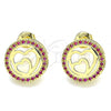 Oro Laminado Stud Earring, Gold Filled Style Heart Design, with Ruby Micro Pave, Polished, Golden Finish, 02.156.0474.1