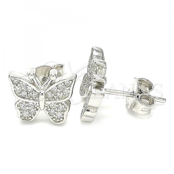 Sterling Silver Stud Earring, Butterfly Design, with White Micro Pave, Polished, Rhodium Finish, 02.336.0125