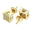 Oro Laminado Stud Earring, Gold Filled Style with White Micro Pave, Polished, Golden Finish, 02.344.0068