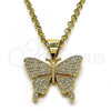 Oro Laminado Fancy Pendant, Gold Filled Style Butterfly Design, with White Micro Pave, Polished, Golden Finish, 05.342.0106
