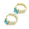 Oro Laminado Huggie Hoop, Gold Filled Style with Blue Topaz and White Cubic Zirconia, Polished, Golden Finish, 02.210.0606.2.12