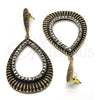 Oro Laminado Long Earring, Gold Filled Style Teardrop Design, with Black Crystal, Black Enamel Finish, Golden Finish, 02.268.0038