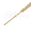 Oro Laminado Fancy Bracelet, Gold Filled Style Flower and Heart Design, with White Crystal, Polished, Golden Finish, 03.171.0052.07