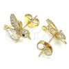 Oro Laminado Stud Earring, Gold Filled Style Bird Design, with White Micro Pave, Polished, Golden Finish, 02.210.0404
