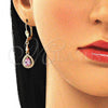 Oro Laminado Long Earring, Gold Filled Style Teardrop Design, with Pink Cubic Zirconia and White Micro Pave, Polished, Golden Finish, 02.213.0334.1