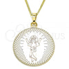 Oro Laminado Pendant Necklace, Gold Filled Style Divino Niño Design, Polished, Tricolor, 04.106.0063.20