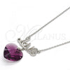 Rhodium Plated Pendant Necklace, Heart and Love Design, with Amethyst Swarovski Crystals and White Micro Pave, Polished, Rhodium Finish, 04.239.0029.2.16