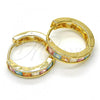 Oro Laminado Huggie Hoop, Gold Filled Style with Multicolor Cubic Zirconia, Polished, Golden Finish, 02.210.0072.20