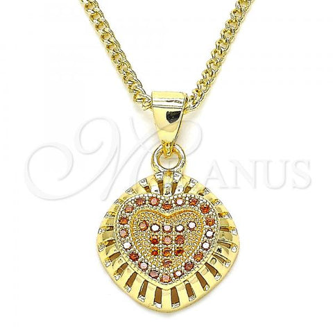 Oro Laminado Pendant Necklace, Gold Filled Style Heart Design, with Garnet Micro Pave, Polished, Golden Finish, 04.156.0332.2.20