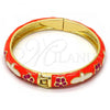Oro Laminado Individual Bangle, Gold Filled Style Flower Design, Orange Enamel Finish, Golden Finish, 07.246.0002.2.02 (08 MM Thickness, Size 2 - 1.75 Diameter)