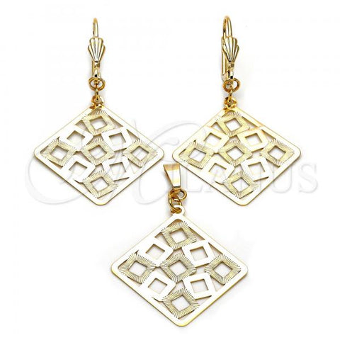 Oro Laminado Earring and Pendant Adult Set, Gold Filled Style Polished, Golden Finish, 11.005