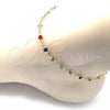 Oro Laminado Fancy Anklet, Gold Filled Style with Multicolor Cubic Zirconia, Polished, Golden Finish, 03.326.0004.10