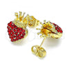 Oro Laminado Stud Earring, Gold Filled Style Heart and Crown Design, with Garnet Crystal, Polished, Golden Finish, 02.63.2708.1