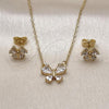 Oro Laminado Earring and Pendant Adult Set, Gold Filled Style Butterfly and Rolo Design, with White Cubic Zirconia, Polished, Golden Finish, 10.282.0001