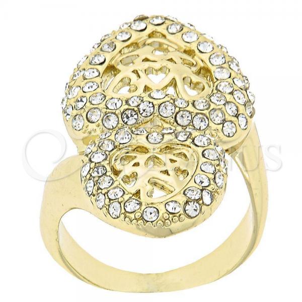 Oro Laminado Multi Stone Ring, Gold Filled Style Heart Design, with White Crystal, Polished, Golden Finish, 5.060.018.08 (Size 8)