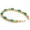 Oro Laminado Tennis Bracelet, Gold Filled Style Hugs and Kisses Design, with Green and White Cubic Zirconia, Polished, Golden Finish, 03.206.0001.2.07
