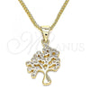 Oro Laminado Pendant Necklace, Gold Filled Style Tree Design, with White Micro Pave, Polished, Golden Finish, 04.156.0314.20