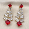 Oro Laminado Long Earring, Gold Filled Style Baguette Design, with Garnet and White Cubic Zirconia, Polished, Golden Finish, 02.282.0079
