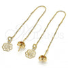 Oro Laminado Threader Earring, Gold Filled Style Flower Design, Polished, Golden Finish, 02.65.2499
