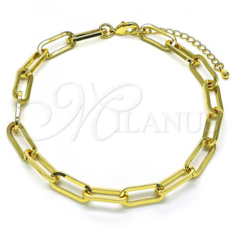 Oro Laminado Basic Anklet, Gold Filled Style Paperclip Design, Polished, Golden Finish, 04.378.0002.10