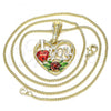 Oro Laminado Pendant Necklace, Gold Filled Style Heart and Flower Design, Polished, Tricolor, 04.351.0012.1.20