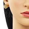 Oro Laminado Stud Earring, Gold Filled Style Ball and Disco Design, Diamond Cutting Finish, Golden Finish, 02.428.0028