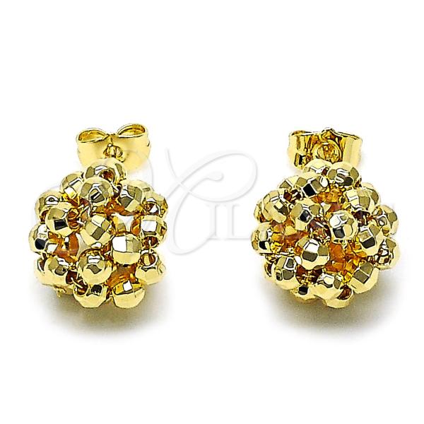 Oro Laminado Stud Earring, Gold Filled Style Ball and Disco Design, Diamond Cutting Finish, Golden Finish, 02.428.0028