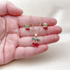Oro Laminado Earring and Pendant Adult Set, Gold Filled Style Cherry Design, with Garnet and Green Cubic Zirconia, Polished, Golden Finish, 10.283.0030