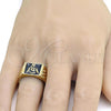 Oro Laminado Mens Ring, Gold Filled Style Black Enamel Finish, Golden Finish, 01.185.0011.12 (Size 12)