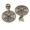 Oro Laminado Long Earring, Gold Filled Style with Black Crystal, Black Enamel Finish, Golden Finish, 02.268.0036