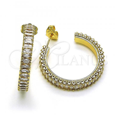 Oro Laminado Stud Earring, Gold Filled Style with White Cubic Zirconia, Polished, Golden Finish, 02.64.0642