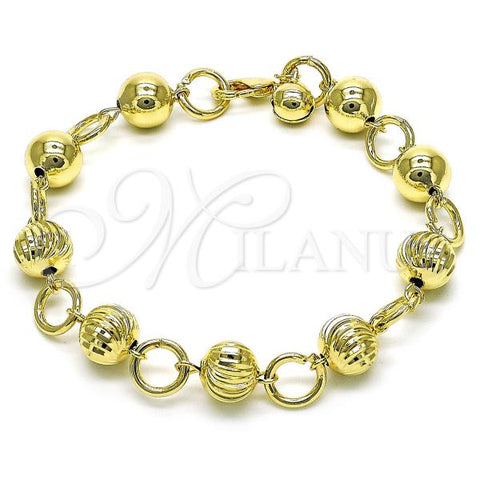 Oro Laminado Fancy Bracelet, Gold Filled Style Ball and Hollow Design, Diamond Cutting Finish, Golden Finish, 03.331.0248.09