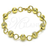 Oro Laminado Fancy Bracelet, Gold Filled Style Ball and Hollow Design, Diamond Cutting Finish, Golden Finish, 03.331.0248.09