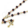 Oro Laminado Medium Rosary, Gold Filled Style Caridad del Cobre and Crucifix Design, with Black and Orange Red Azavache, Polished, Golden Finish, 09.63.0110.18