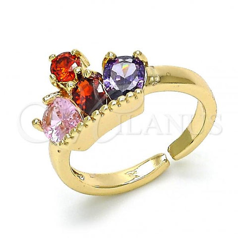 Oro Laminado Multi Stone Ring, Gold Filled Style Crown and Teardrop Design, with Multicolor Cubic Zirconia, Polished, Golden Finish, 01.210.0080.1 (One size fits all)