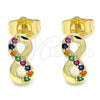 Oro Laminado Stud Earring, Gold Filled Style Infinite Design, with Multicolor Micro Pave, Polished, Golden Finish, 02.210.0425.1