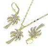 Oro Laminado Earring and Pendant Adult Set, Gold Filled Style Tree Design, with White Crystal, Polished, Golden Finish, 10.380.0006