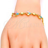 Gold Tone Fancy Bracelet, Flower Design, with Multicolor Cubic Zirconia, Polished, Golden Finish, 03.213.0024.07.GT