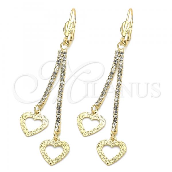 Oro Laminado Long Earring, Gold Filled Style Heart Design, with  Cubic Zirconia, Golden Finish, 5.105.011