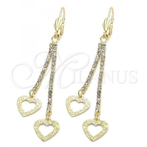 Oro Laminado Long Earring, Gold Filled Style Heart Design, with  Cubic Zirconia, Golden Finish, 5.105.011