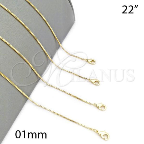 Oro Laminado Basic Necklace, Gold Filled Style Box Design, Polished, Golden Finish, 5.222.040.22