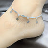 Sterling Silver Fancy Anklet, Flower and Diamond Design, Polished, Silver Finish, 03.409.0046.10