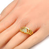 Oro Laminado Multi Stone Ring, Gold Filled Style Crown and Heart Design, with White Crystal, Polished, Golden Finish, 01.118.0061.07 (Size 7)